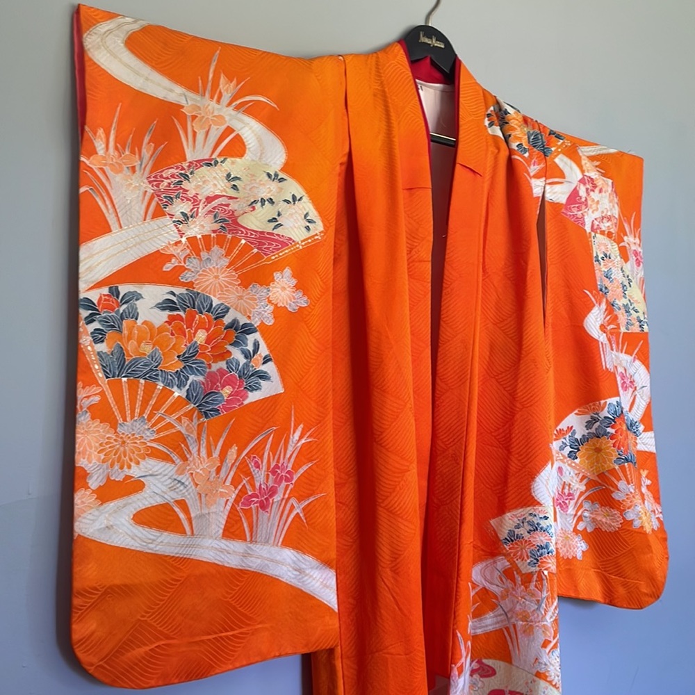 Real Japanese Vintage Kimono. Orange